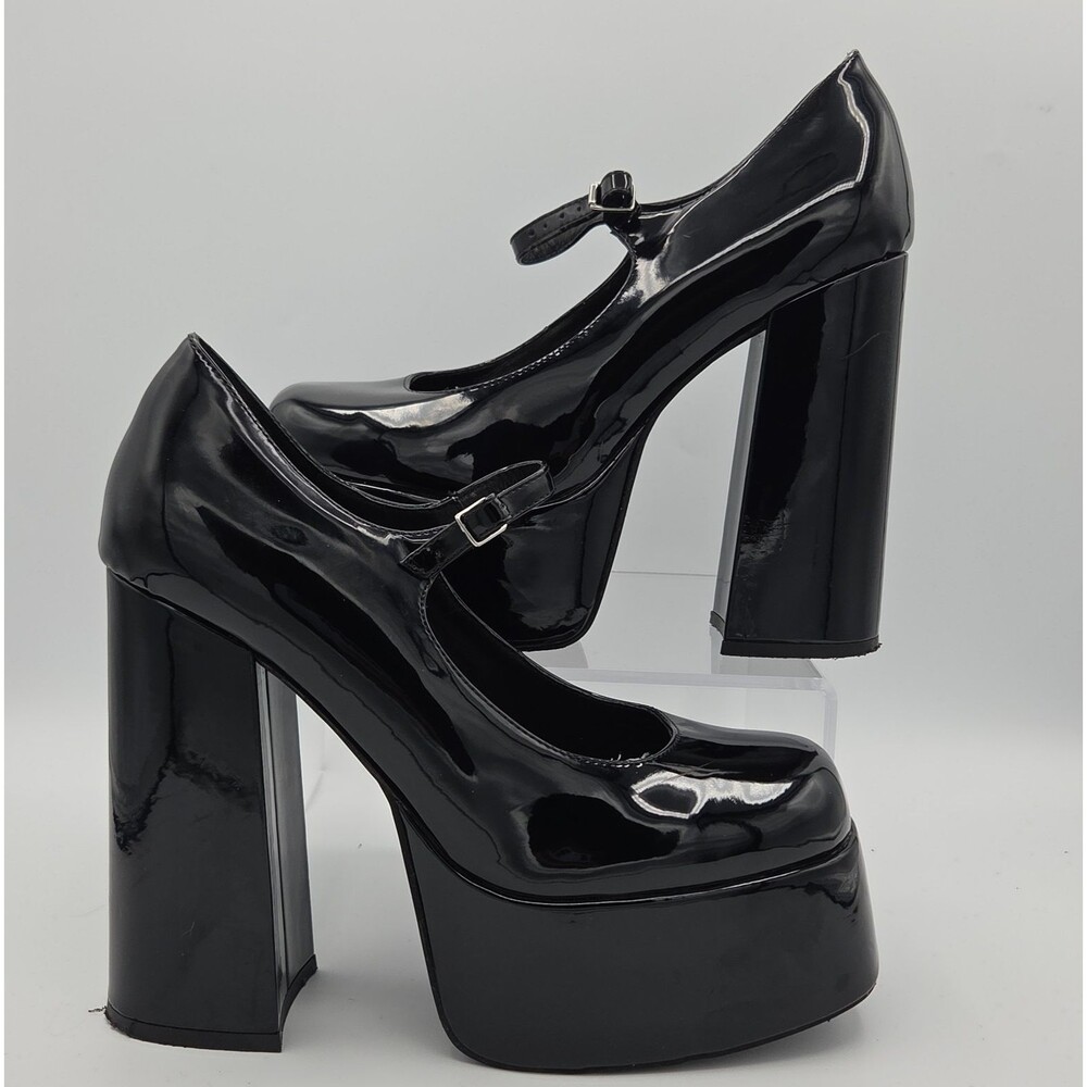 Jeffrey Campbell Bullseye Black Patent Leather Mary Jane Platform Pumps Womens 9